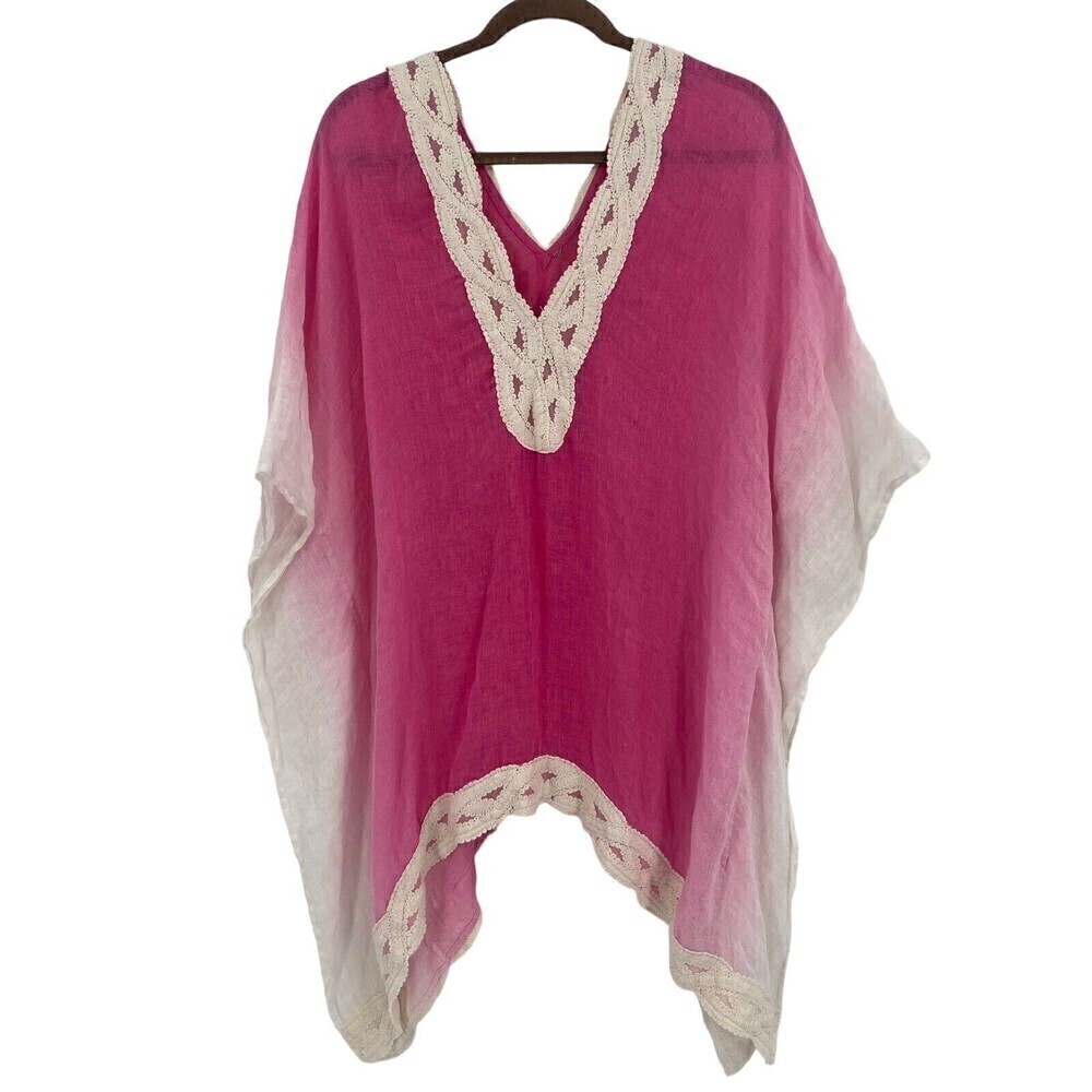 Soft Surroundings Size PS/PM linen pink ombre tunic Boho Lagenlook Beach FLAWED